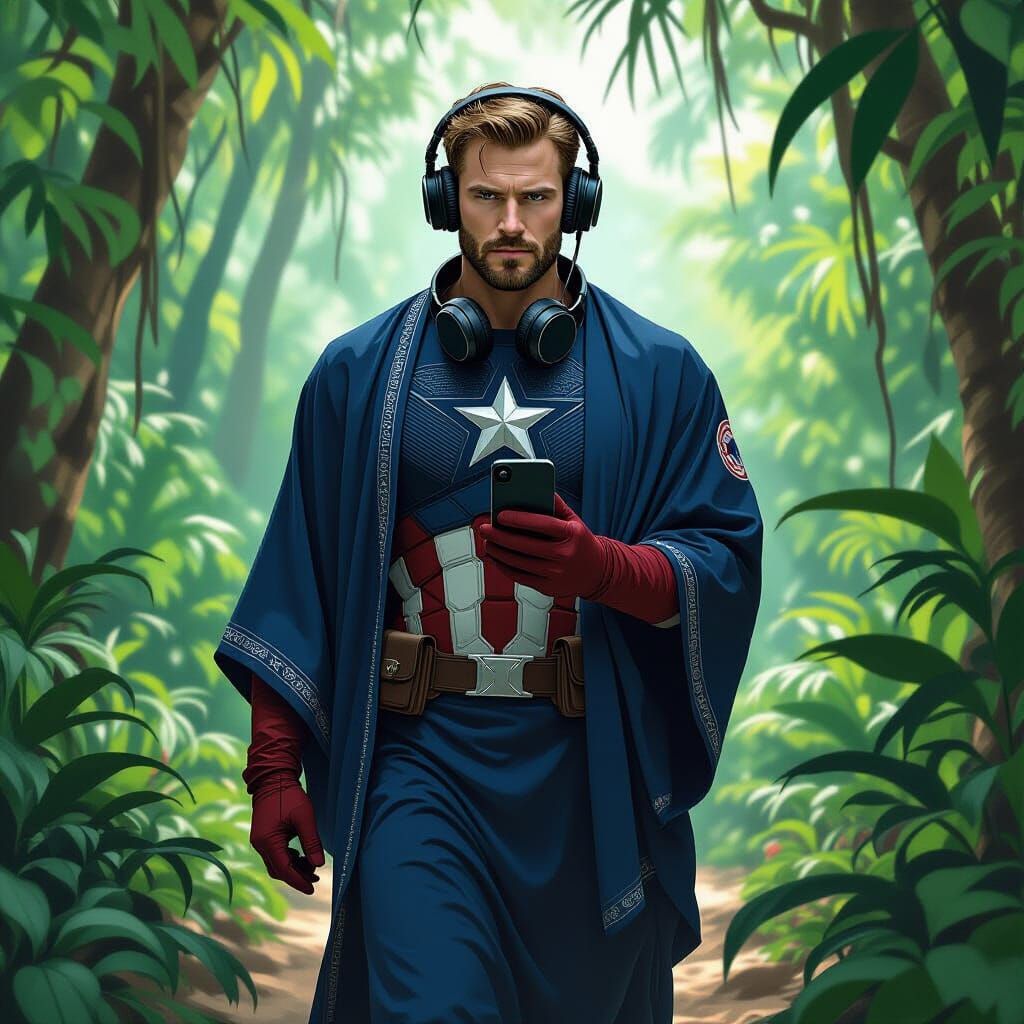 Superhero in Jungle, Digital Painting Concept Art