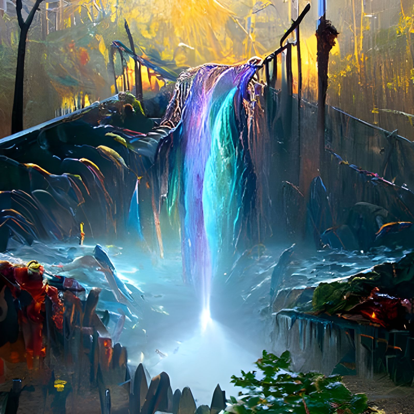 Psychedelic Waterfall Masterpiece with Lightning Storm