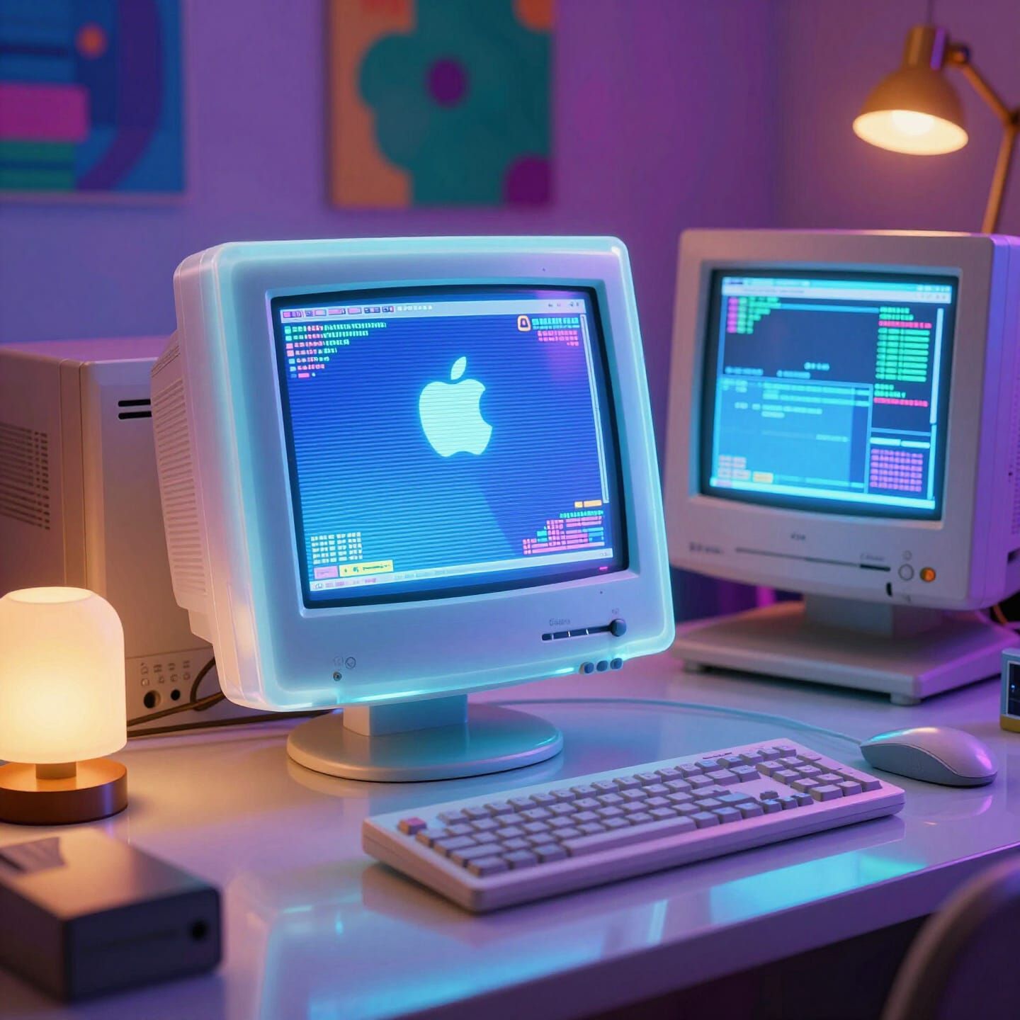 Bondi Blue iMac G3 on Desk in Vaporwave Style