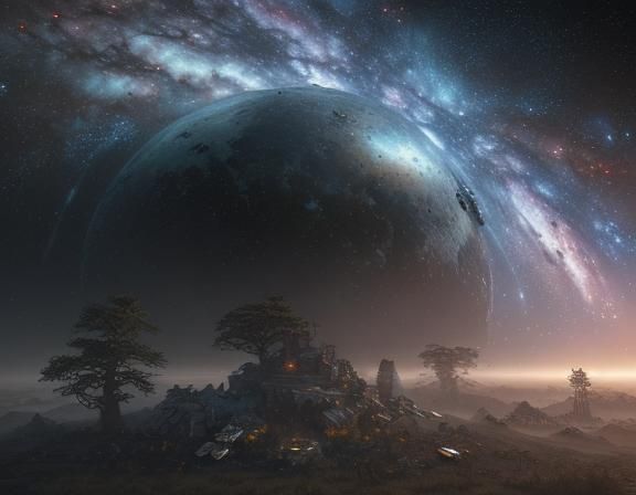 Damaged 3D Game Cinematic Scene in Space