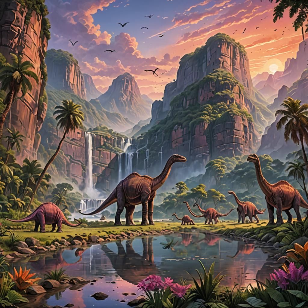 Breathtaking Prehistoric Scene at Early Dawn