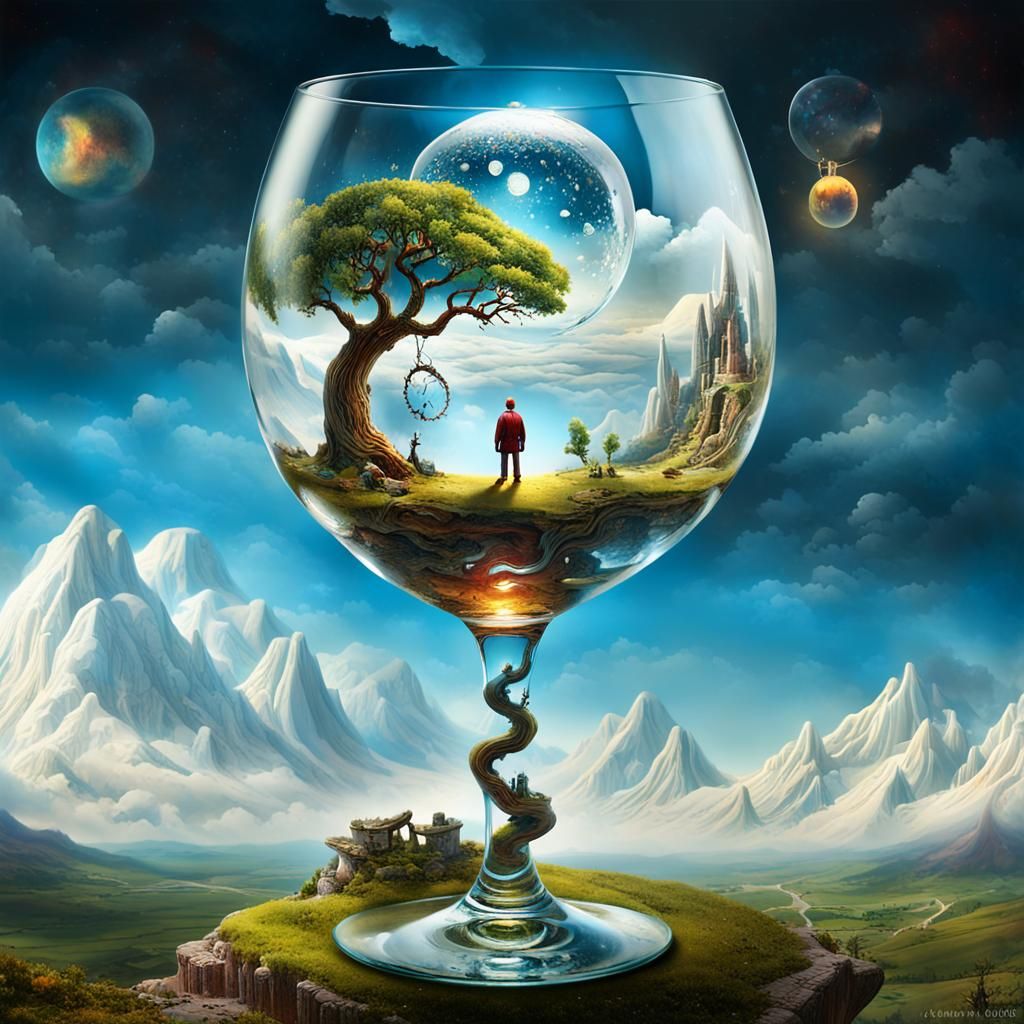 Surreal Landscape Inside Wine Glass Stargate