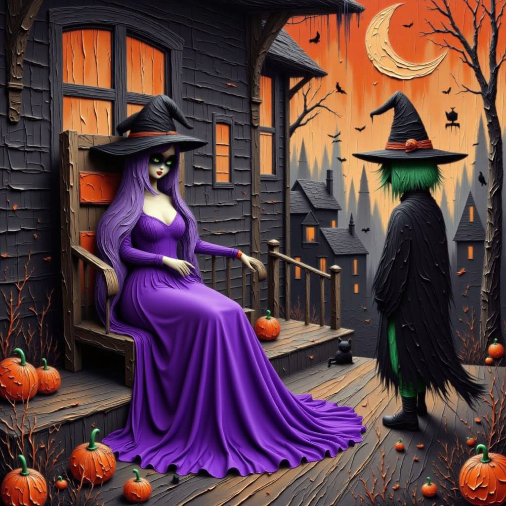 Anime Witch and Cat with Visitor Arriving