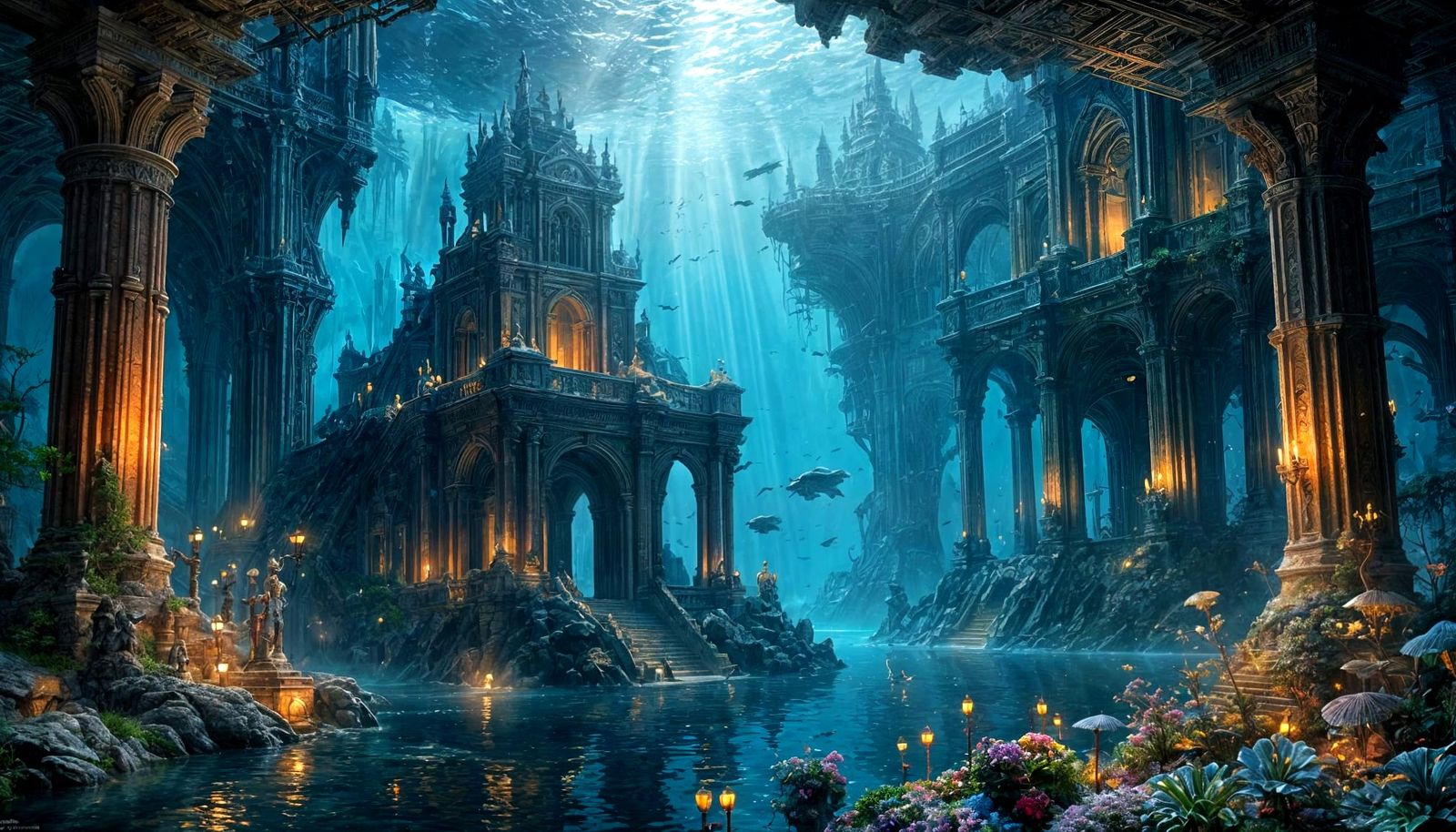 Sunken Atlantis City in Ethereal Mist