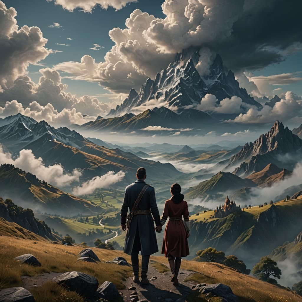 Couple in Hilly Landscape: Fantasy Concept Art