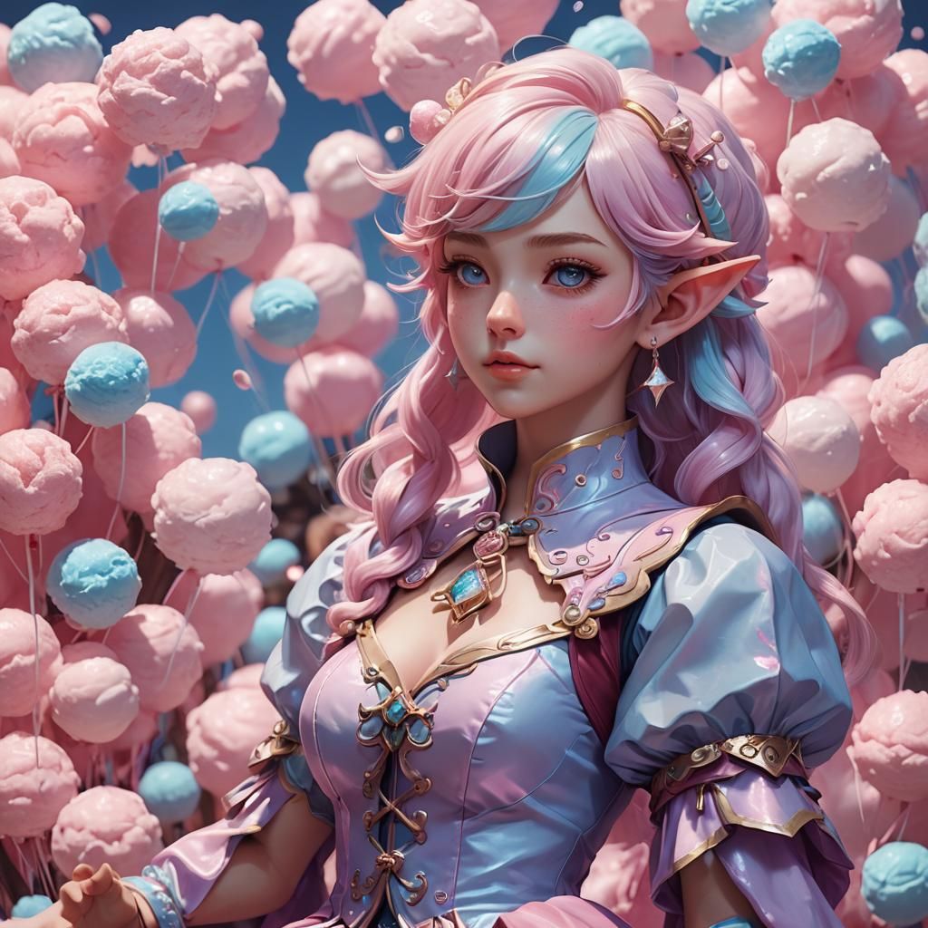 3D Anime Cotton Candy Elf: Detailed Concept Art