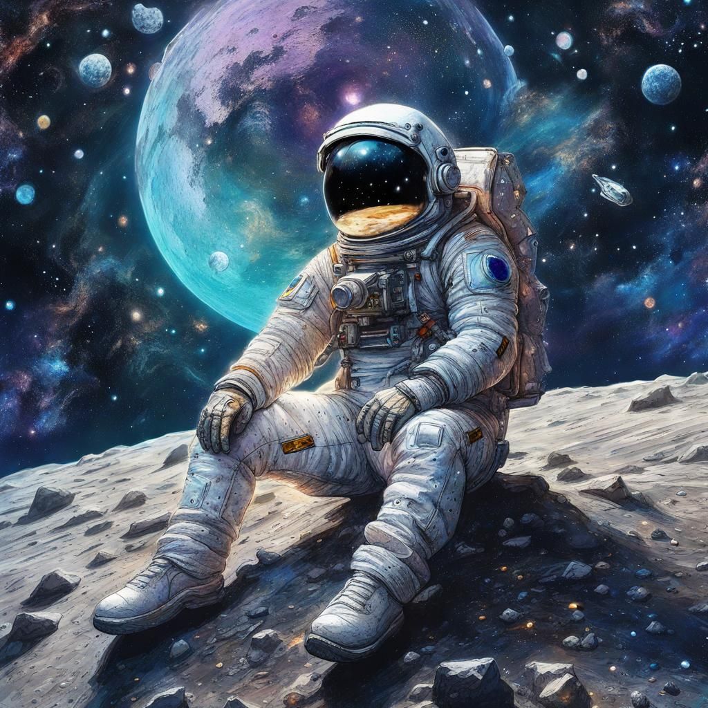 Astronaut on Moon with Milky Way: Cosmic Illustration