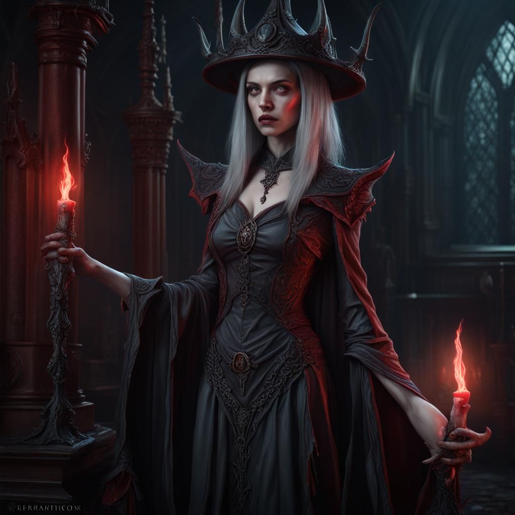 Macabre Elf Witch Casting Blood Magic