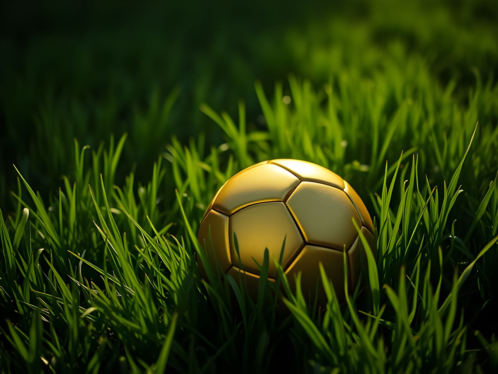 Golden Soccer Ball in Grassy Field: Cinematic Still