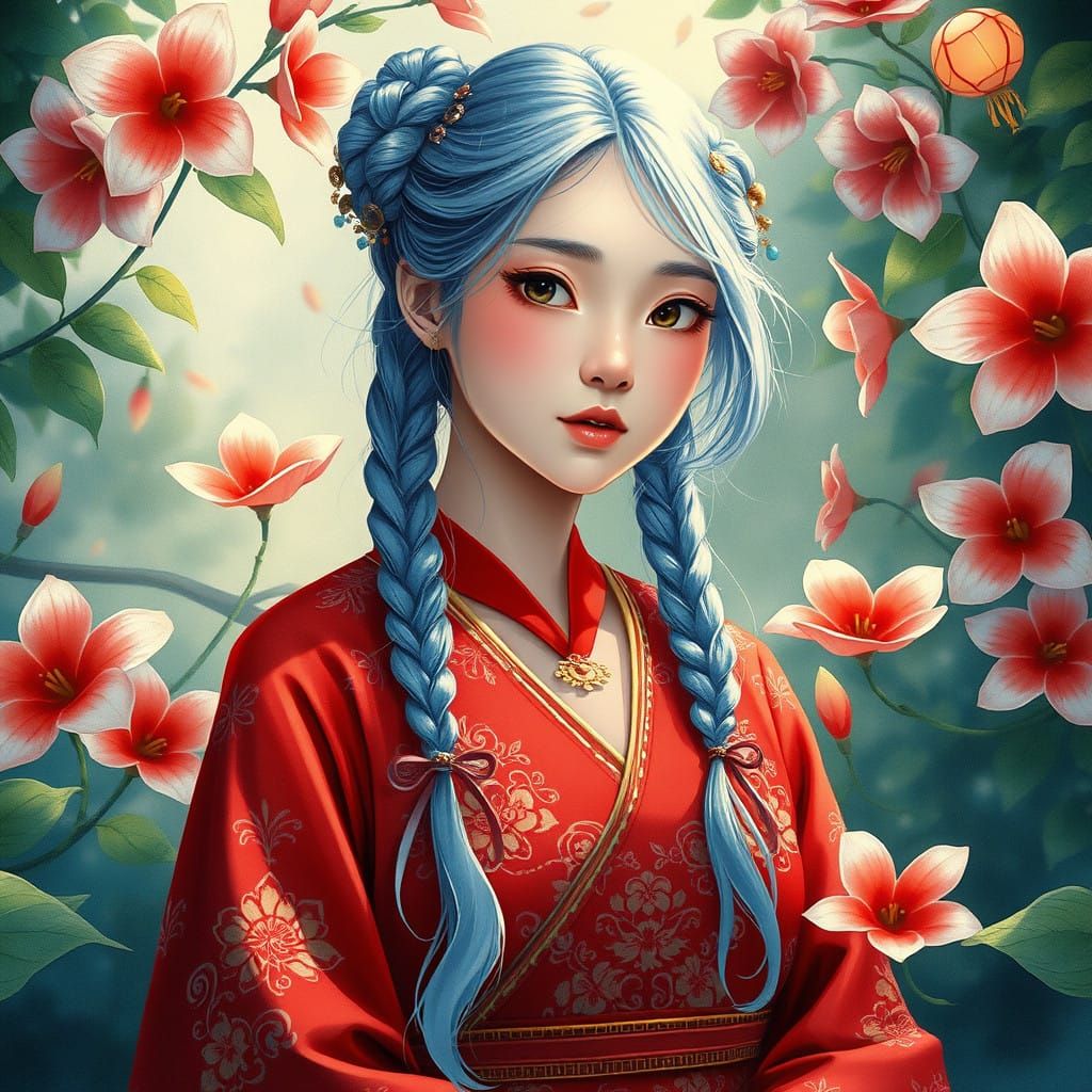 Dreamlike Hanfu Princess in Whimsical Chinese Garden