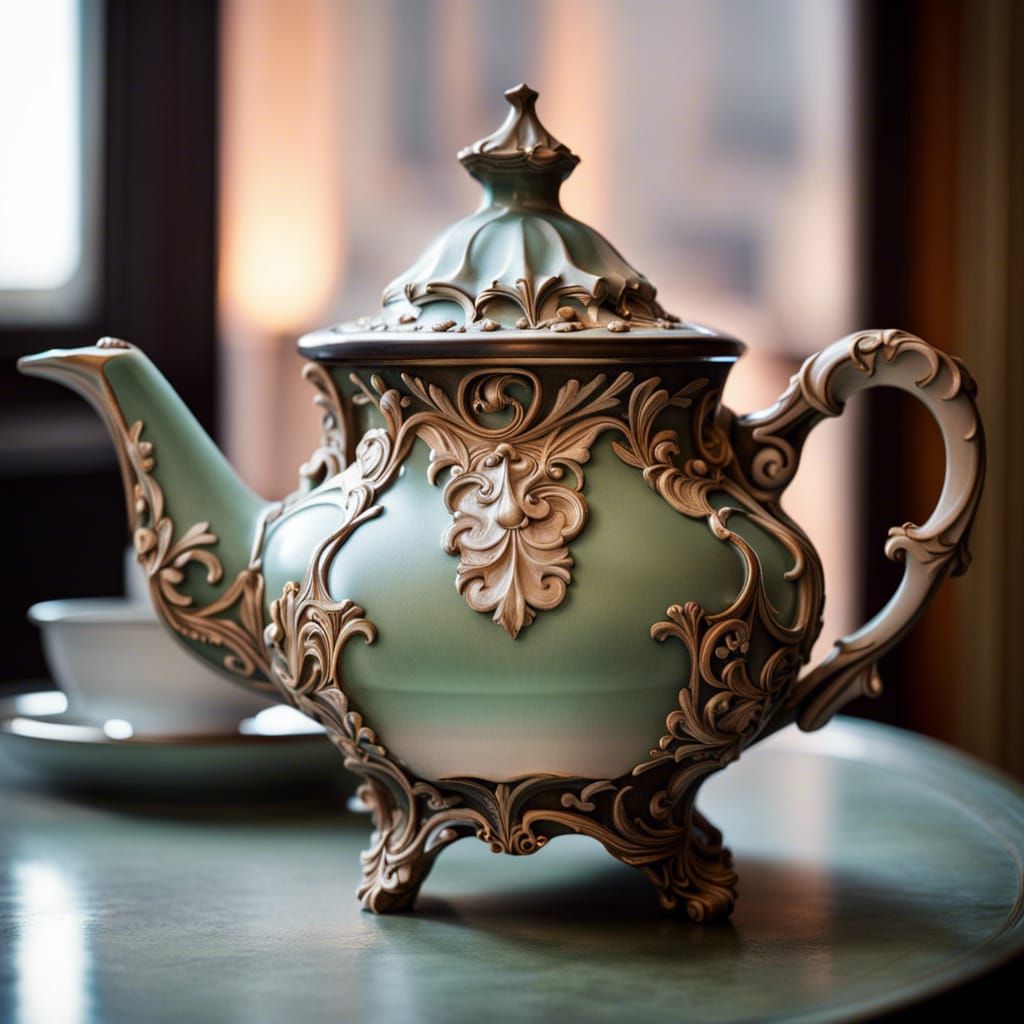 Art Nouveau Teapot with Rococo Architecture