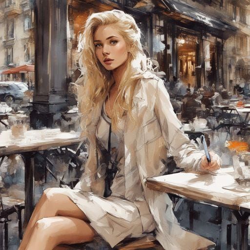 Parisian Cafe Portrait in Ink Splash Art Style