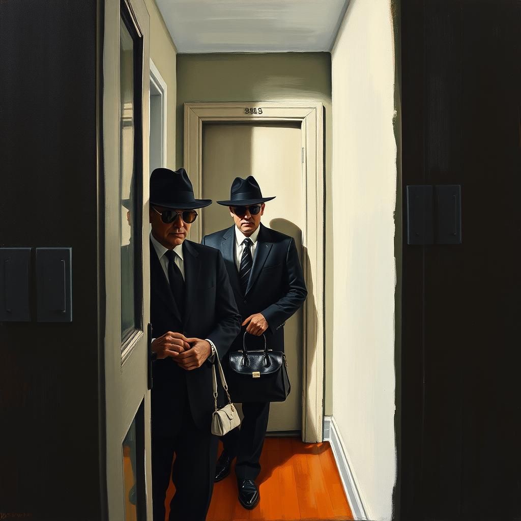 Abstract Expressionism: Men in Black Oil Painting