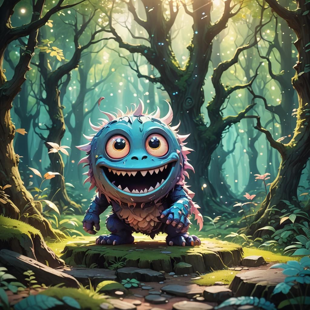 Chibi Monster in Dreamcore Forest, Miyazaki Style