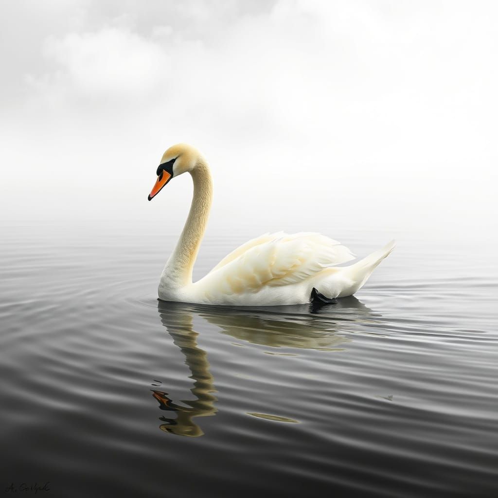 Hyper-Realistic Swan in Tranquil Landscape