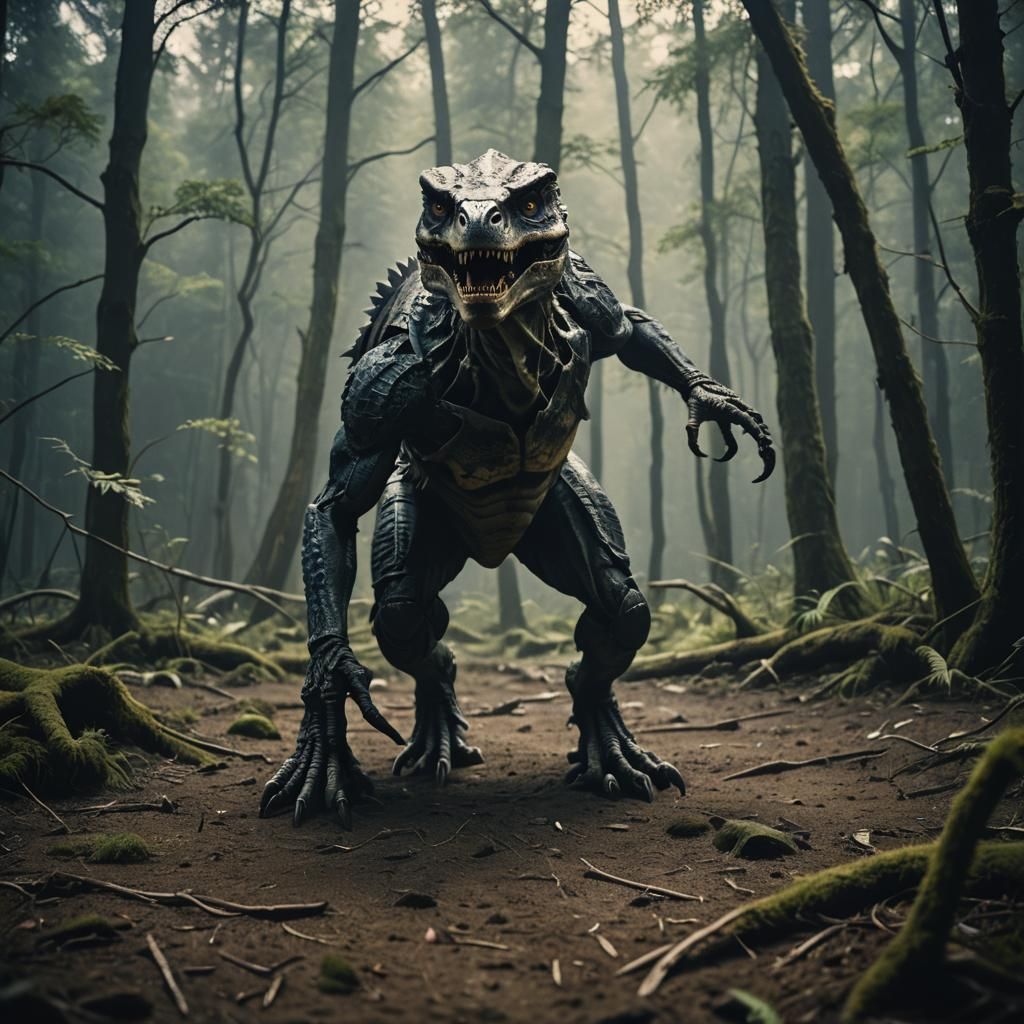 Dramatic Creature in Cinematic Film Still