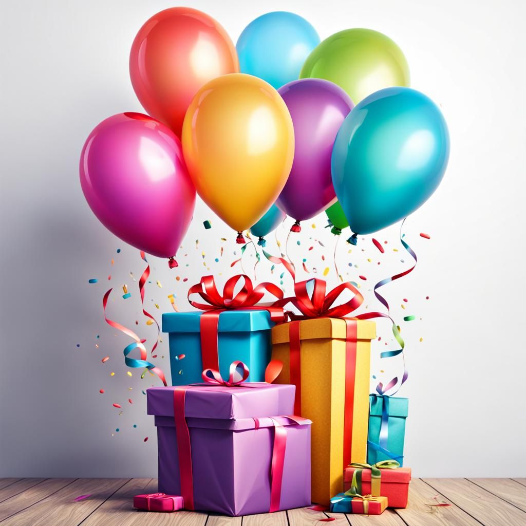Birthday Celebration with Gifts and Balloons