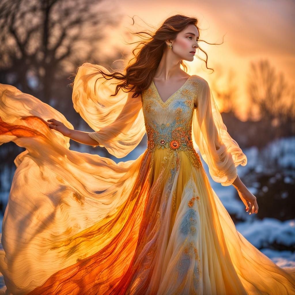 Ethereal Lady in Flowing Gown: 3D Digital Art