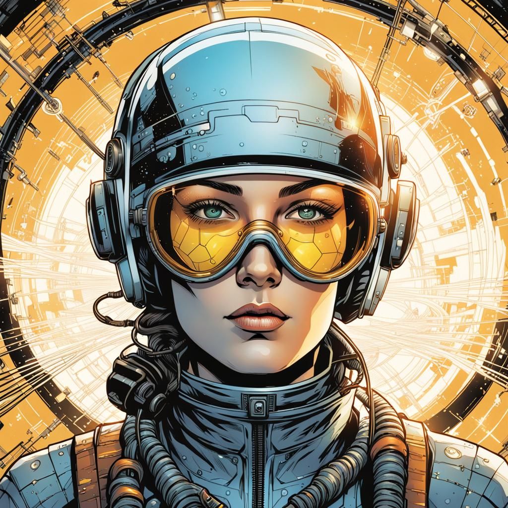 Woman with Geometric Tattoos in Comic Book Style