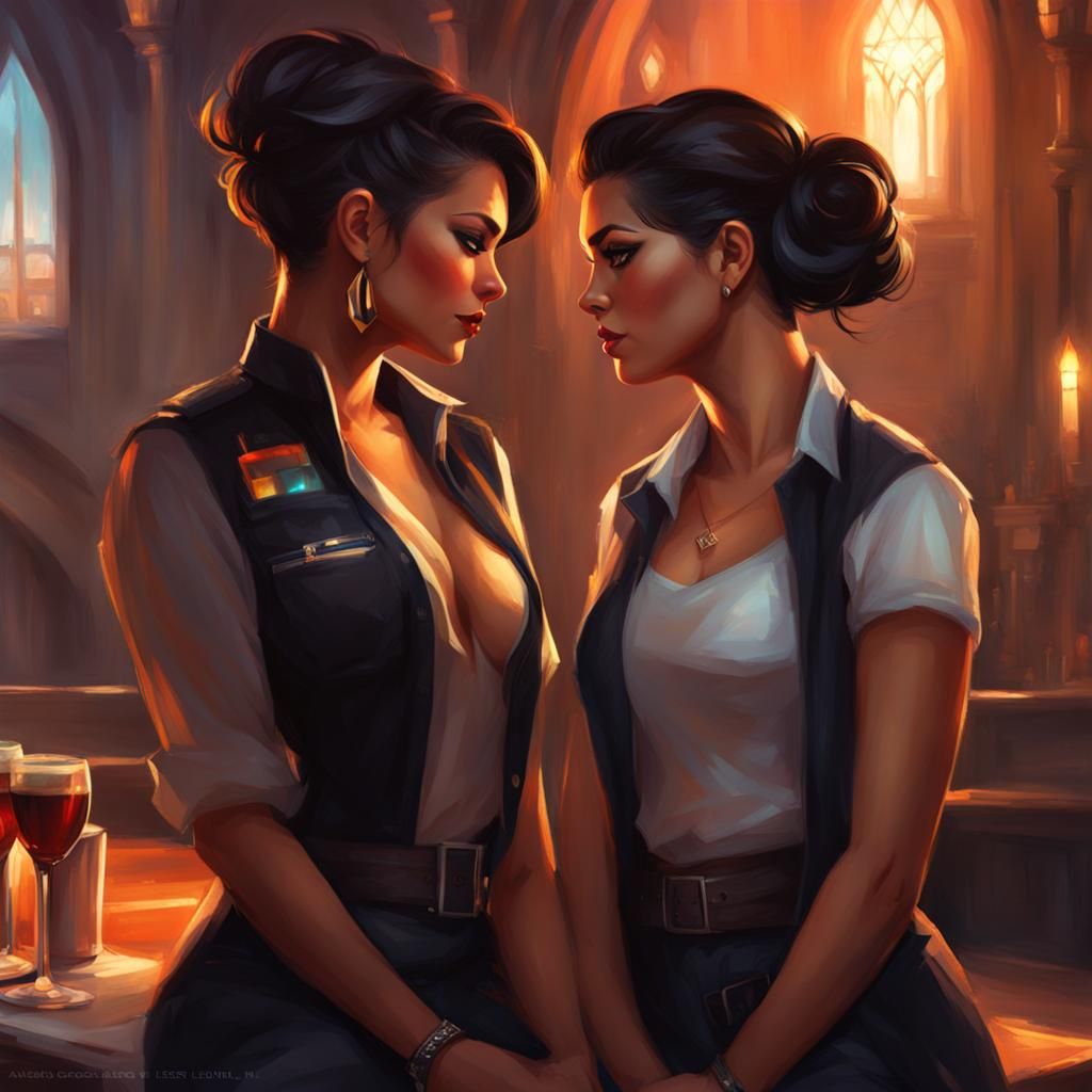 Lesbian Couple: Painterly Concept Art Illustration