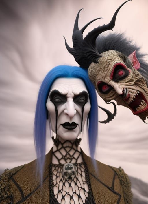 Goth Woman with Dracula in Hyperrealistic Portrait