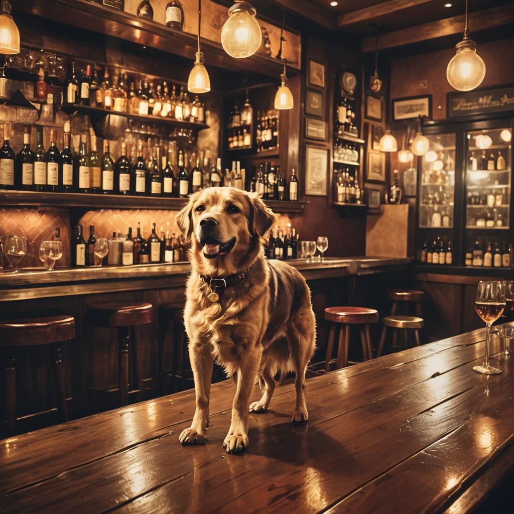 Dog in Winebar: Whimsical Digital Art