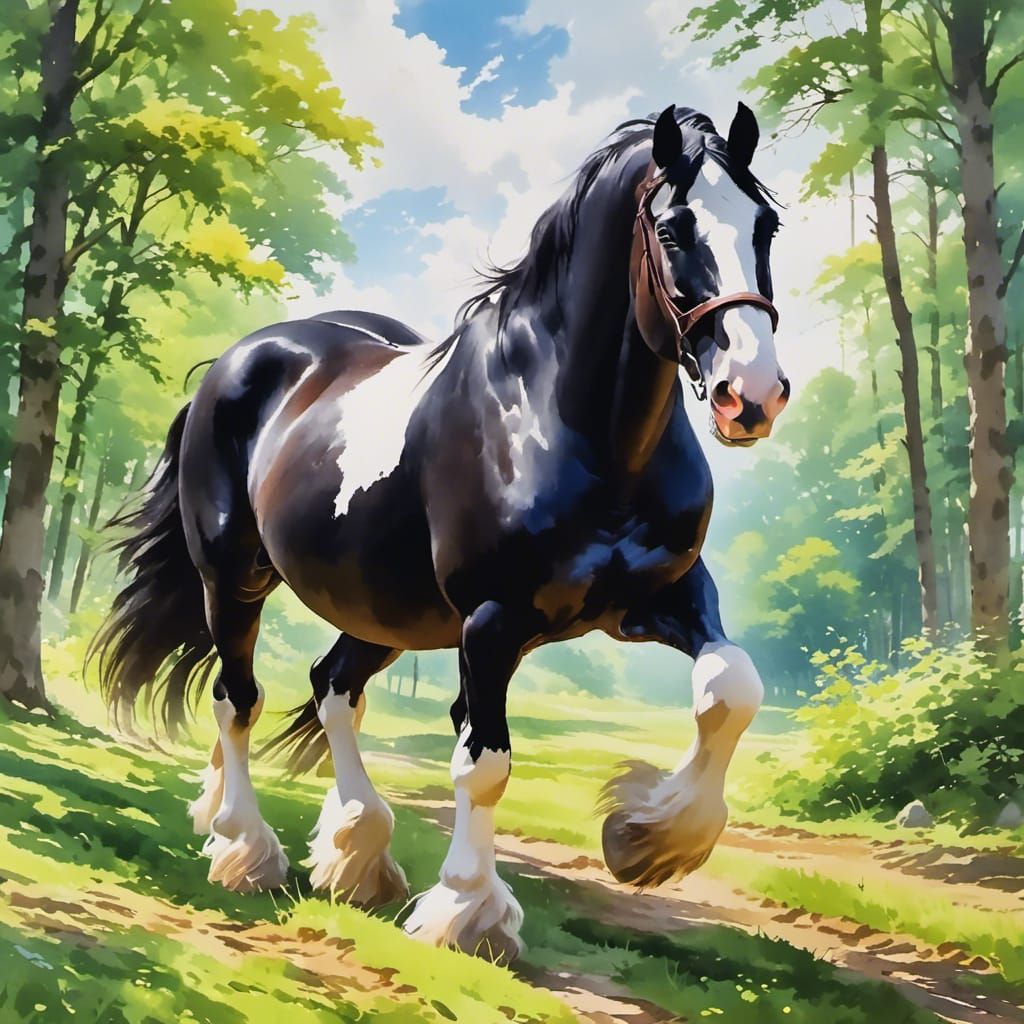 Proud Shire Horse Prancing in HD