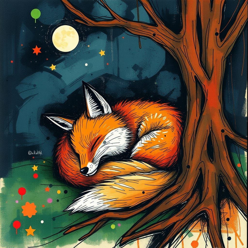 Whimsical Woodland Scene in Watercolor Style