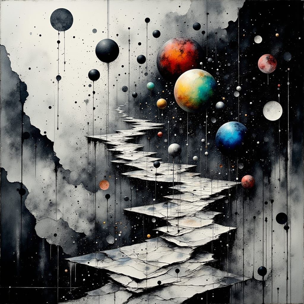 Surreal Space Composition with Earth, Moon, and Mars