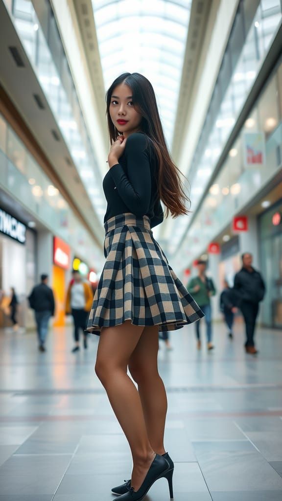 Taiwanese Woman in Modern Campus Mall