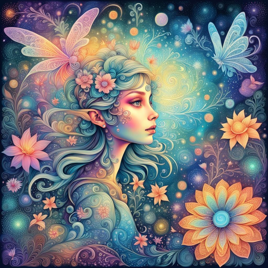 Surreal Celestial Fairies in Whimsical Vibrant Colors