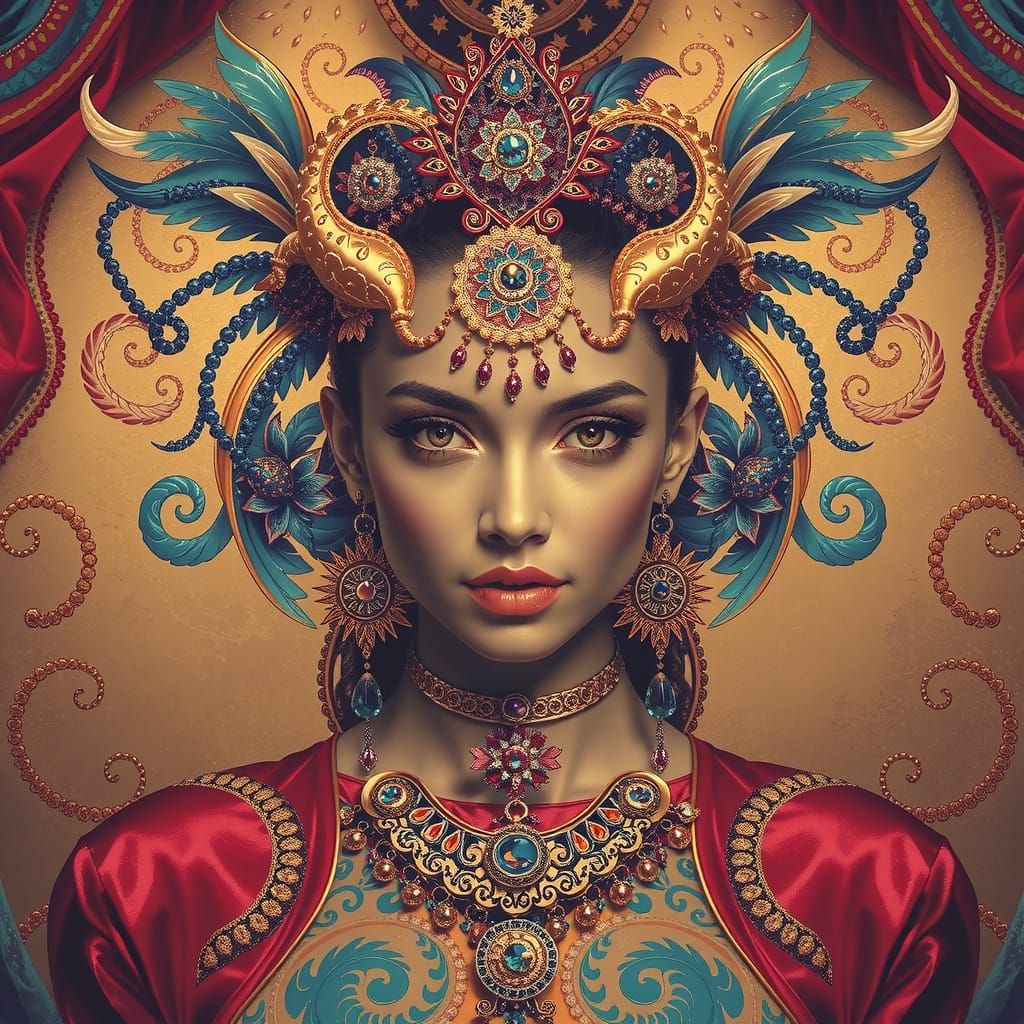 Psychedelic Hyperrealistic Scene with Maximalist Elements