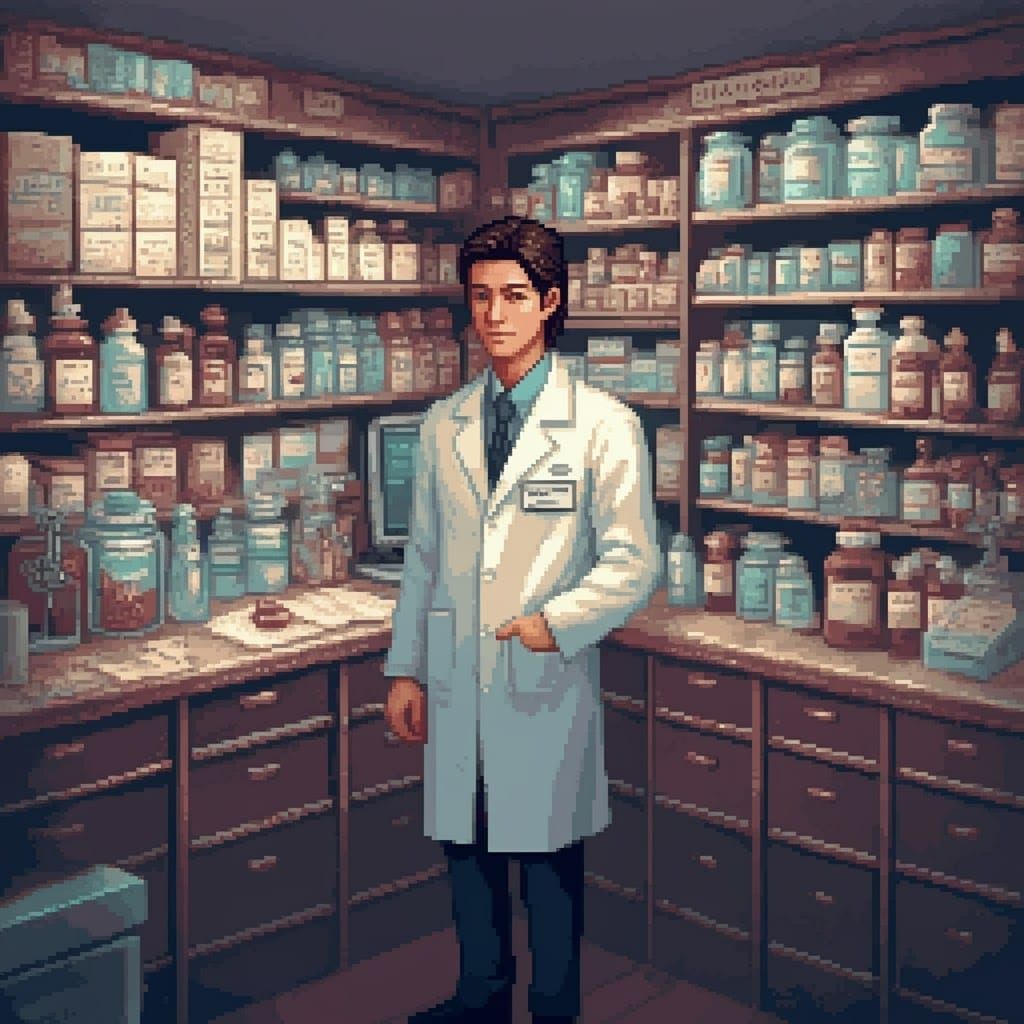 Pharmacist in 8-bit Pixel Art Style