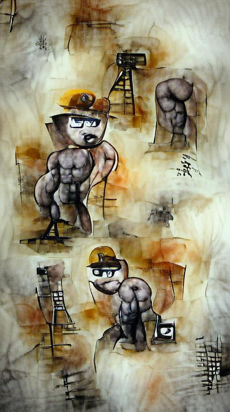 Mr. Driller Nude Figure in Sumi Ink Style