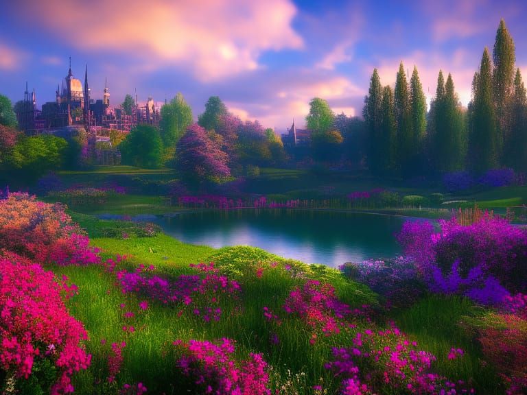 London Cityscape Covered in Flowers: Hyperrealistic Luminism