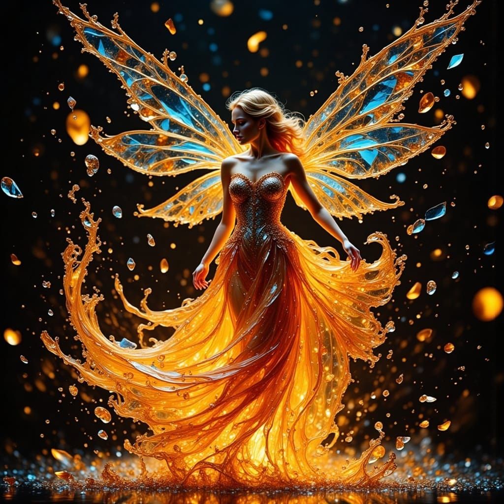 Fiery Glass Fairy Shattering into Existence