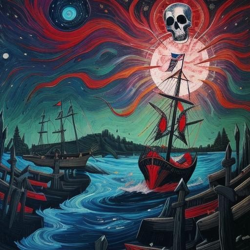 Charon Ferries a Soul: Folk Art Mixed Media