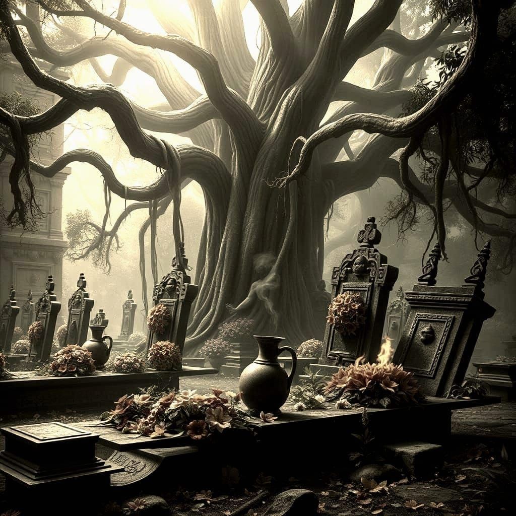 Mystical Flowers on Ancient Graves: Hyperrealistic Concept A...