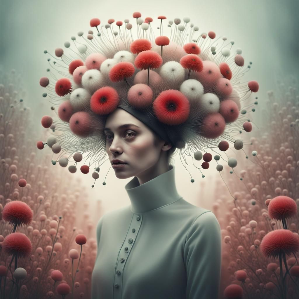 Dreamy Floral Portrait in Pop Surrealist Style