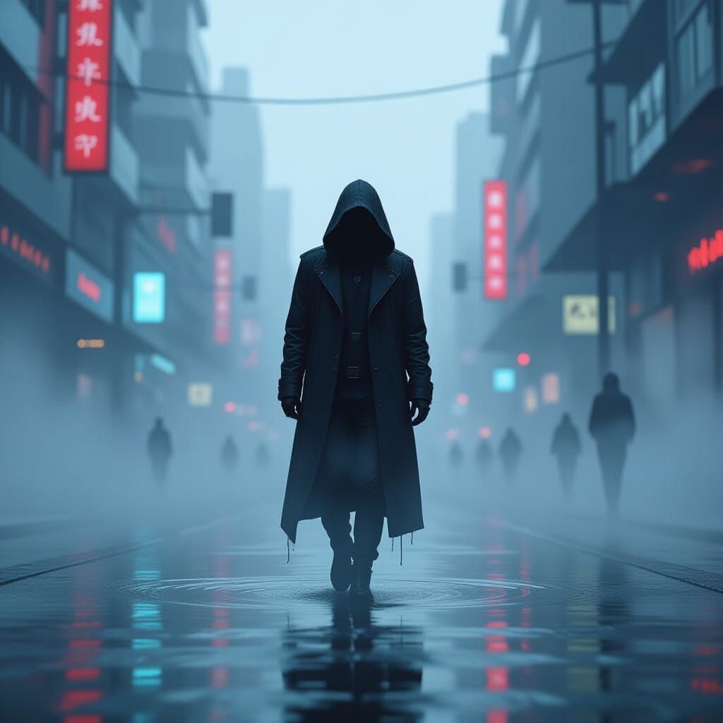 Mysterious Figure in Cyberpunk Surrealism