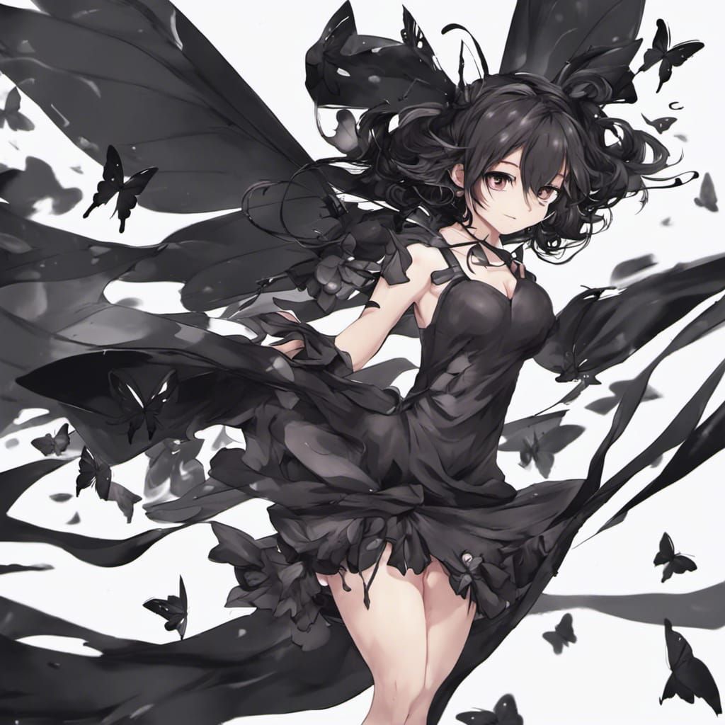 Chibi Butterfly Woman Flies in Anime Style