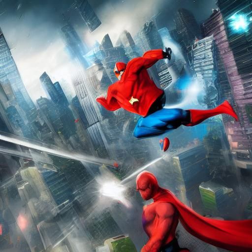 Superhero City Battle in Comic Book Style