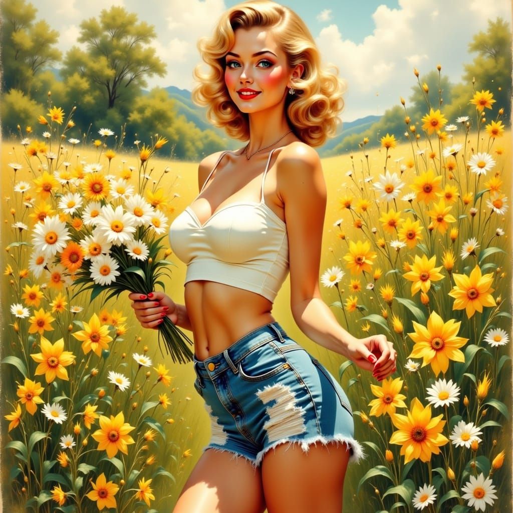 Vintage-Inspired Pin-Up Girl in Spring Bloom