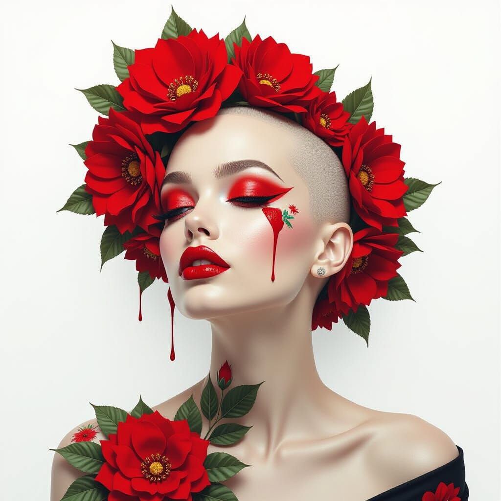 Striking Woman with Red Makeup in Bold Digital Art