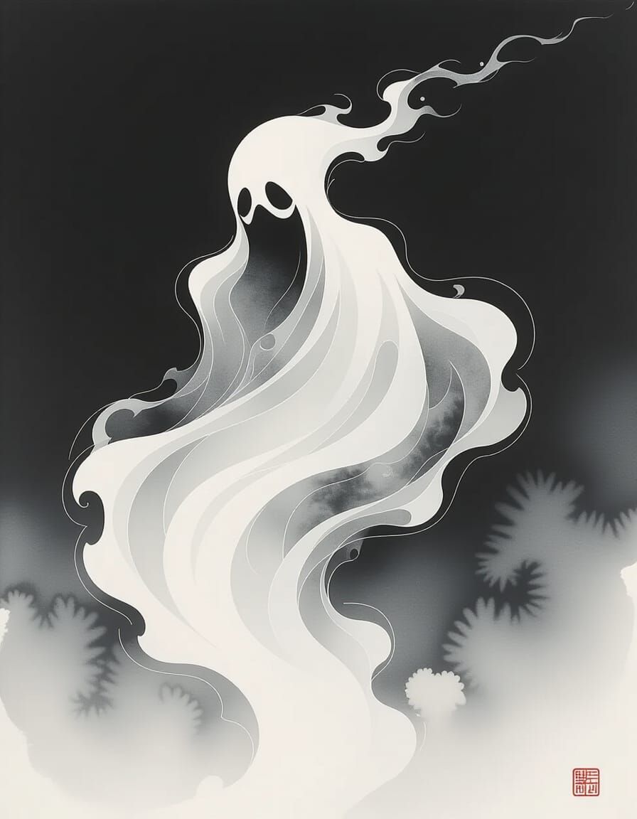 Abstract Ghost Form in Gestural Ink Wash Style