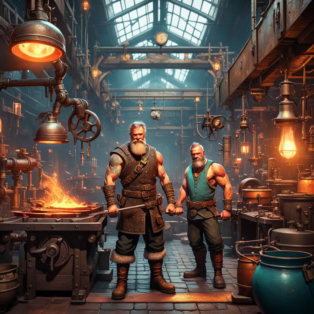 Steampunk Viking Blacksmith in Hyperdetailed Forge