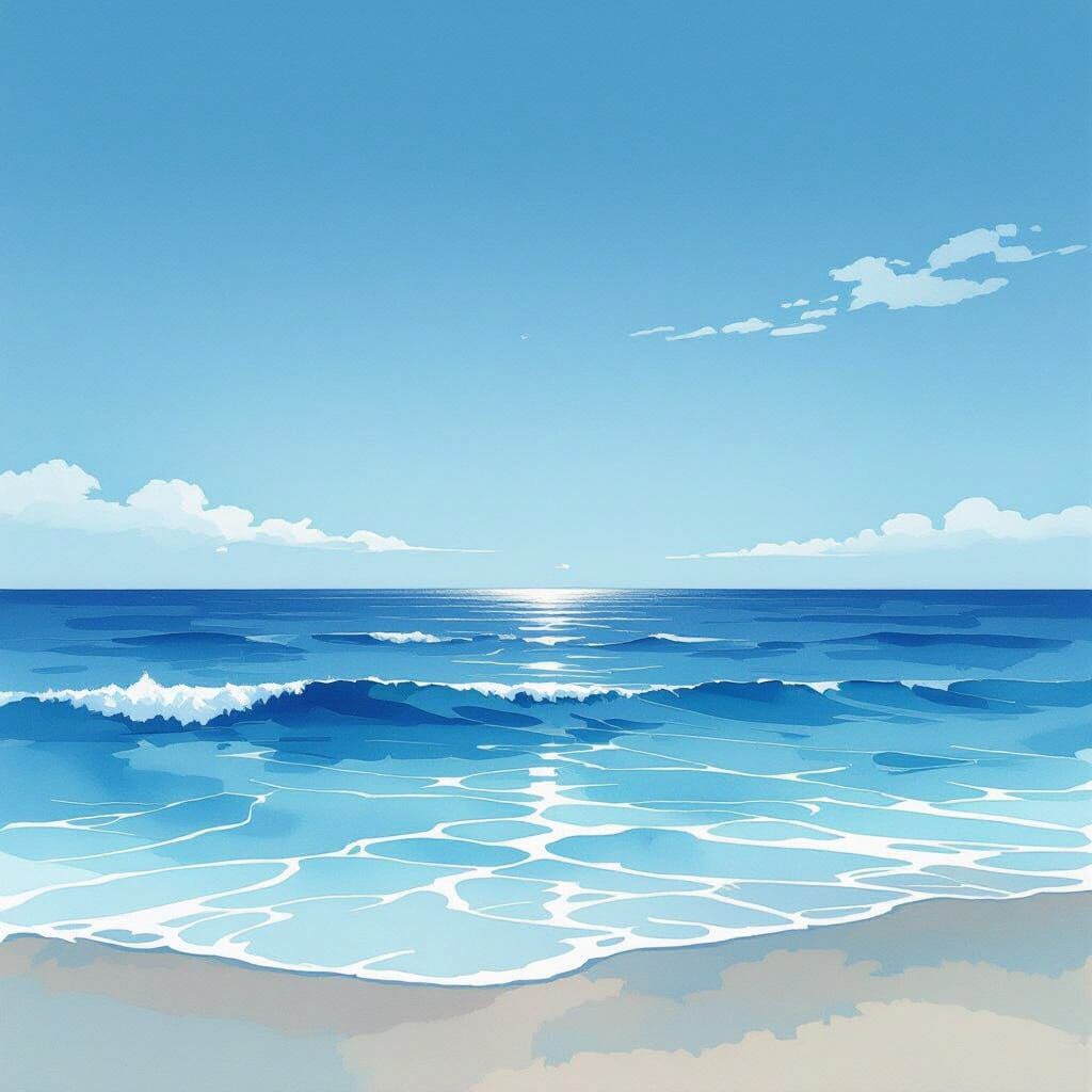 Serene Ocean Panorama With Gradient Blue Waves