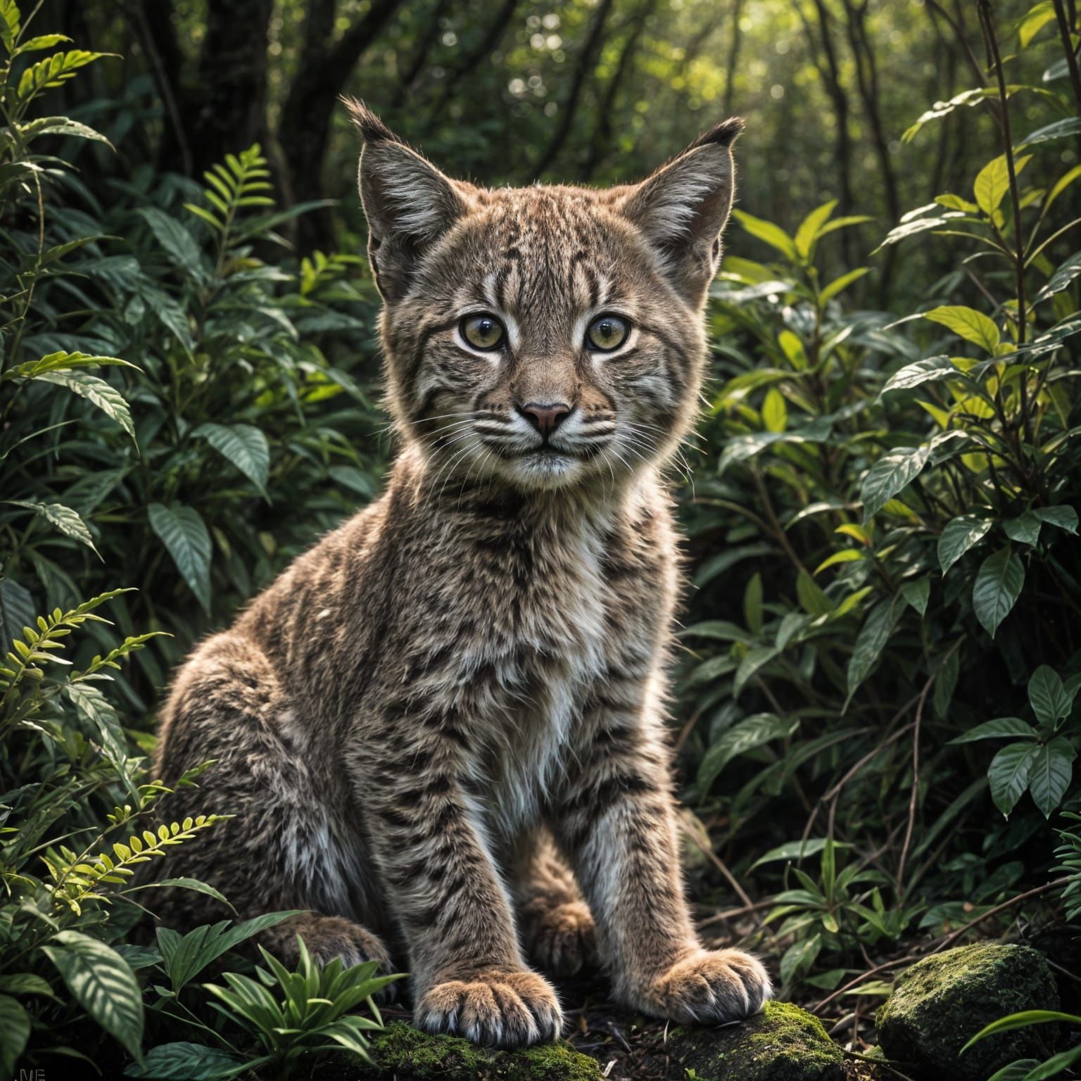 Baby Bobcat in Forest: Cinematic Lighting and Detail