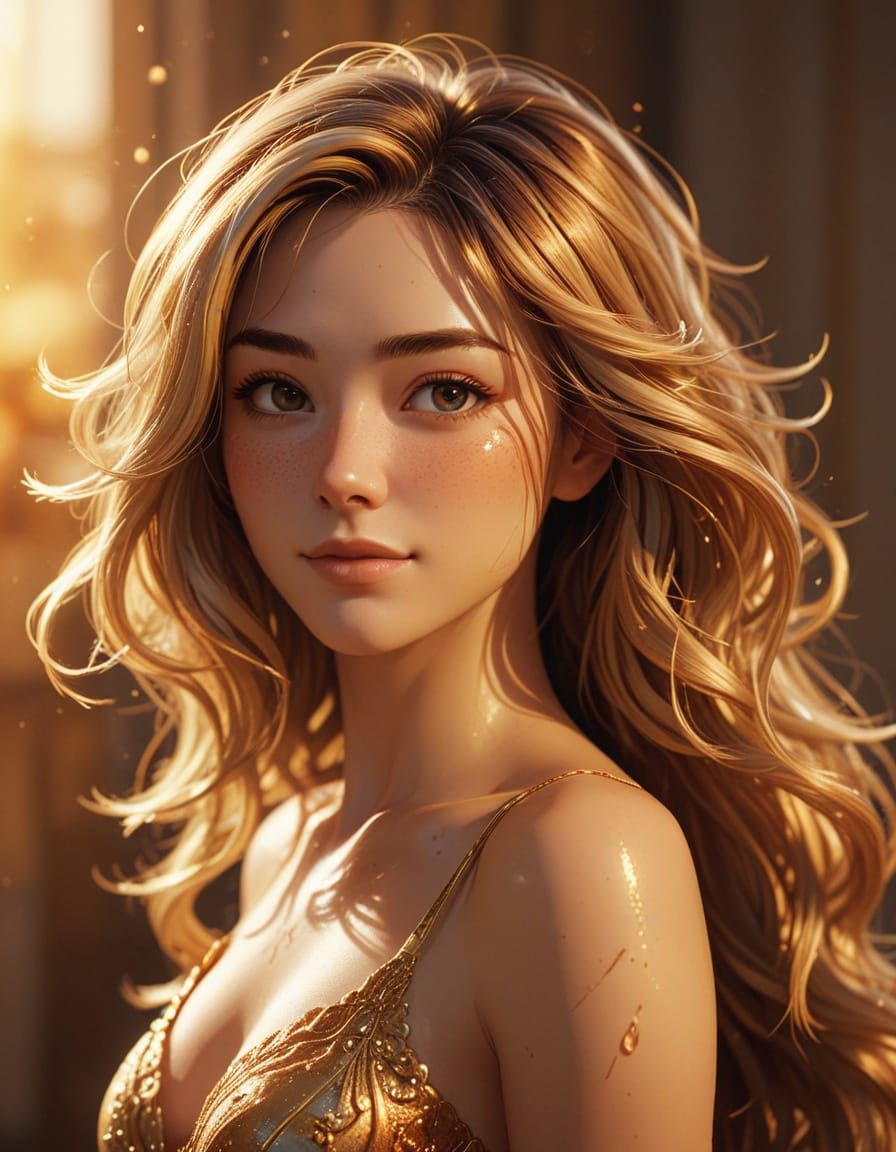 Elegant Anime Woman in Golden Hour Lighting