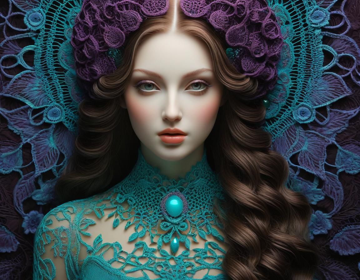 Intricate Lace Portrait in Surreal Embossed 3D